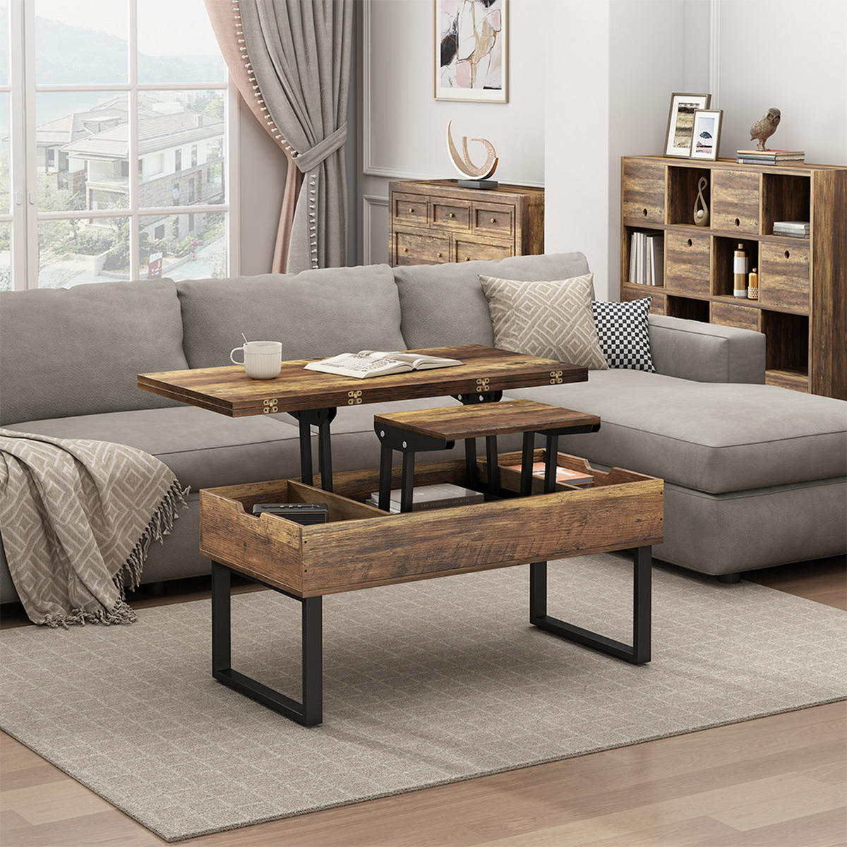 COUCHTISCH Lifty Eiche rustikal 100 x 50 cm mit Liftfunktion - Wildeiche, Holzwerkstoff (50/100/48.5cm) - Vicco