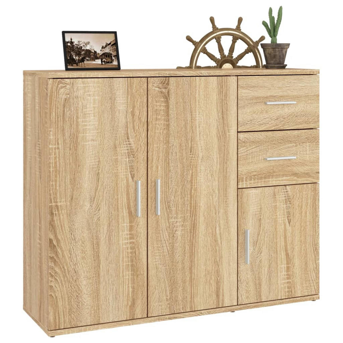 SIDEBOARD mit 2 Schubladen, 3 Türen 91/29,5/75 cm aus Holzwerkstoff Sonoma-Eiche Dekor - Sonoma Eiche, Holz (91/75/29.5cm) - vidaXL