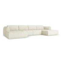 WOHNLANDSCHAFT Chenille Stoff Beige - Beige/Schwarz, Kunststoff/Textil (370/74/170cm) - Makamii