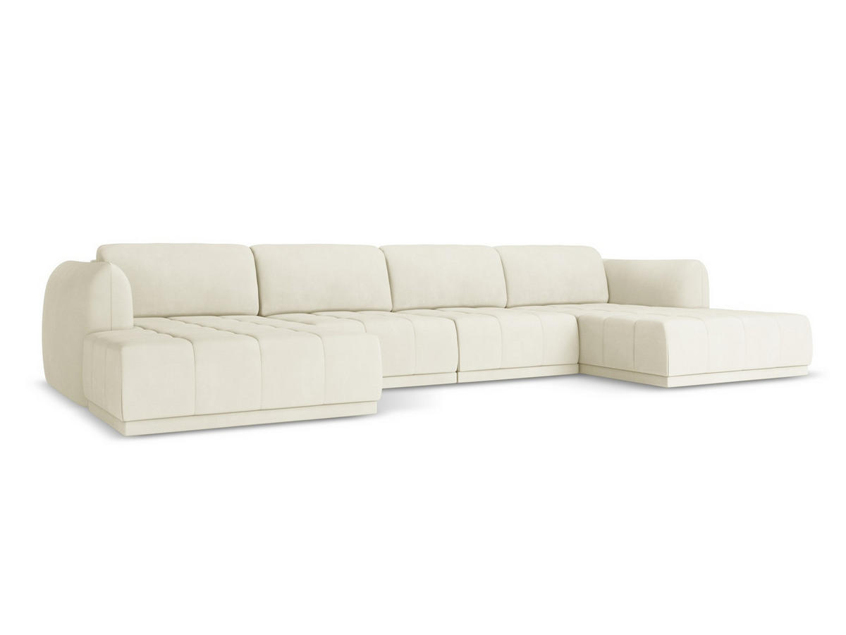 WOHNLANDSCHAFT Chenille Stoff Beige - Beige/Schwarz, Kunststoff/Textil (370/74/170cm) - Makamii