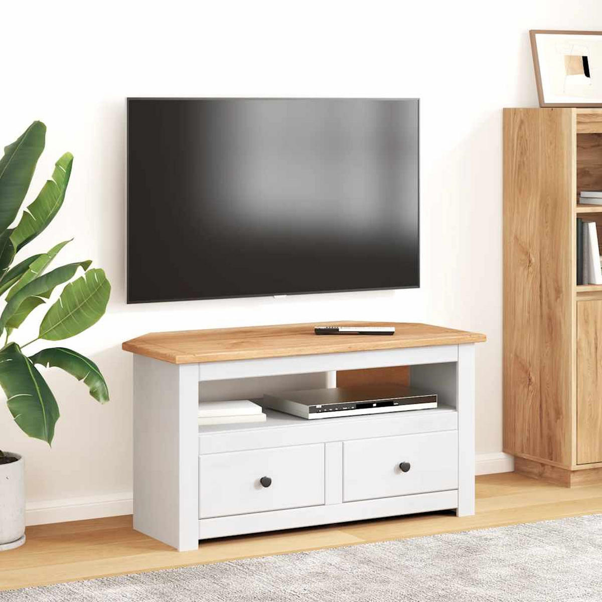 TV-ECKSCHRANK Weiss 93/49/49 Cm Massivholz Panama-Kiefer - Weiß, Holz (49/93/49cm) - vidaXL
