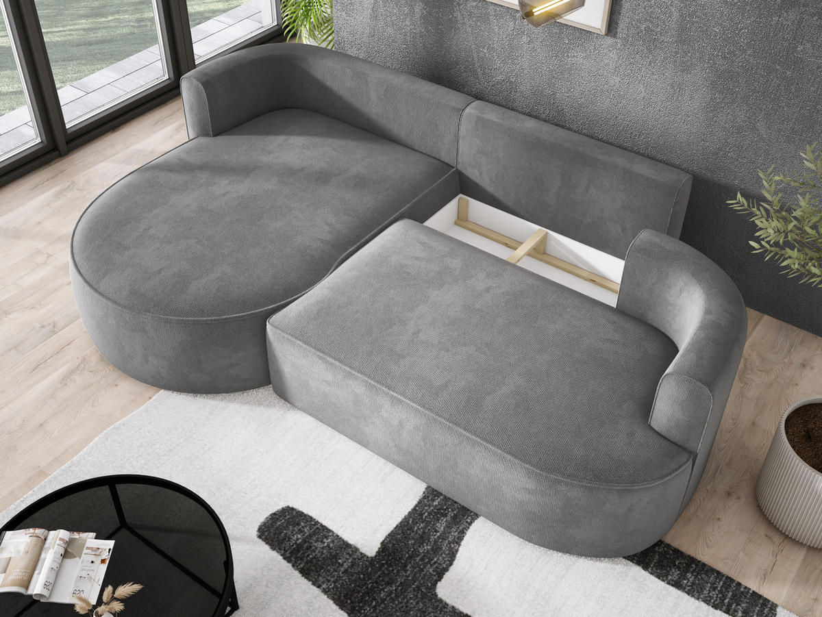 ECKSOFA FIORE-L Moderne Ausziehbare Schlaf-Funktion, automatischer Auffaltung, lose Rückenkissen freistehend LINKS 284x183x82 cm cm Silver - Silberfarben, Holz/Textil (183/284cm) - DomoHome