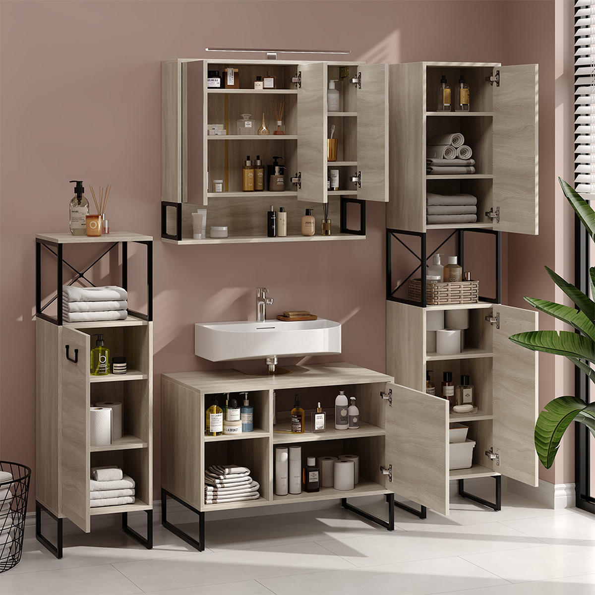 KOUPELNOVÝ NÁBYTEK Vionna Dub - černá/barva dubu, kompozitní dřevo (80/60/45.5cm) - Vicco