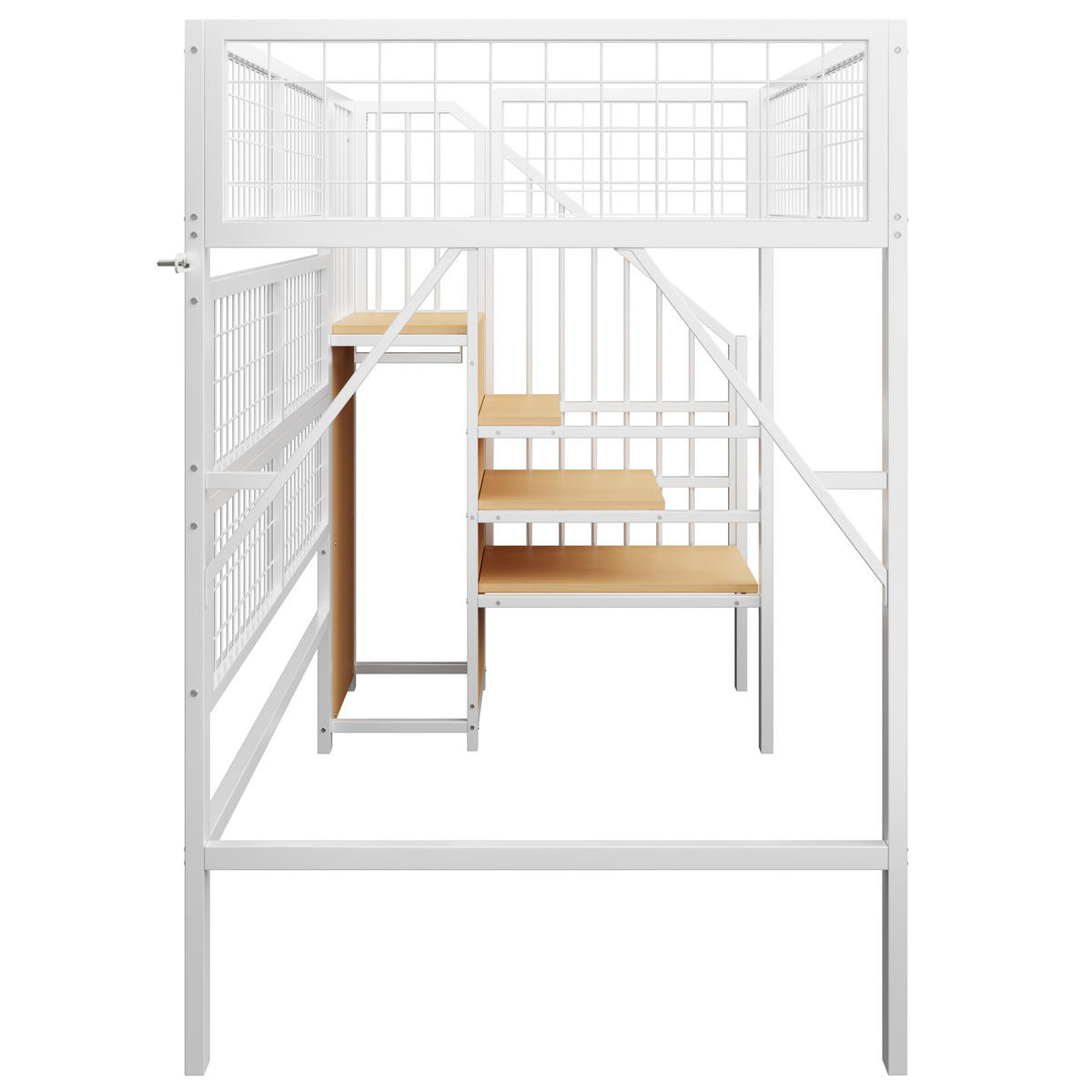 HOCHBETT 90/200 cm Weiß aus Metall mit Stauraumtreppe und LED-Beleuchtung - Weiß, Metall (90/200cm) - OKWISH