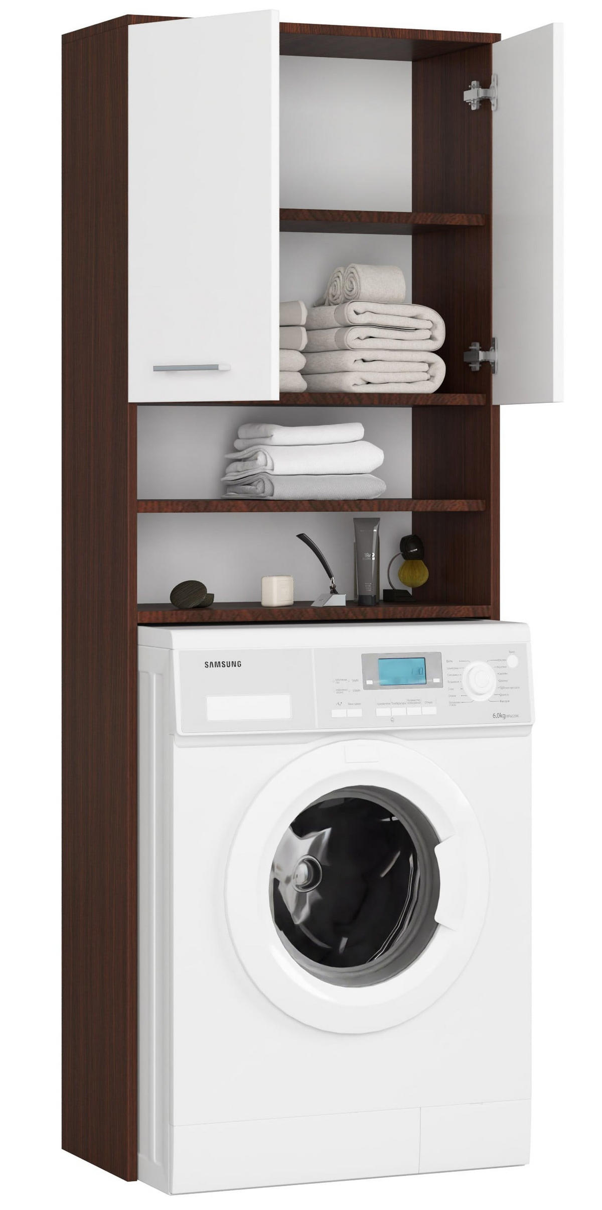 WASCHMASCHINENUMBAUSCHRANK mit zwei Türen, 64 × 30 × 190 cm Wenge, Weiß - Wengefarben/Weiß, Holzwerkstoff (64/180/30cm) - RAUMHIRSCH FURNITURE