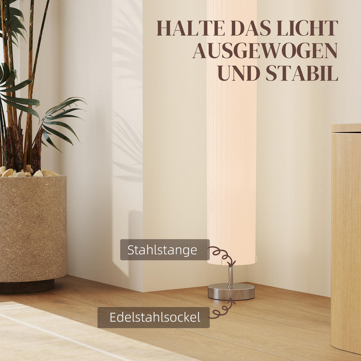 STEHLEUCHTE Edelstahl Polyester Weiß - Weiß, Metall (14/14/120cm) - HOMCOM