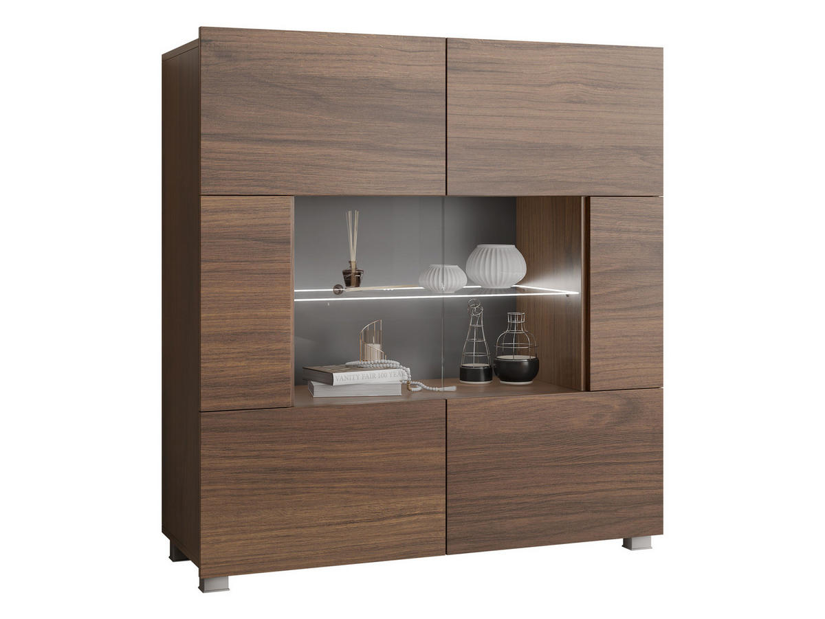 KOMMODE Calabrini 01 mit weißer LED Beleuchtung - Nussbaumfarben, Holzwerkstoff (100/107/35cm) - MIRJAN24