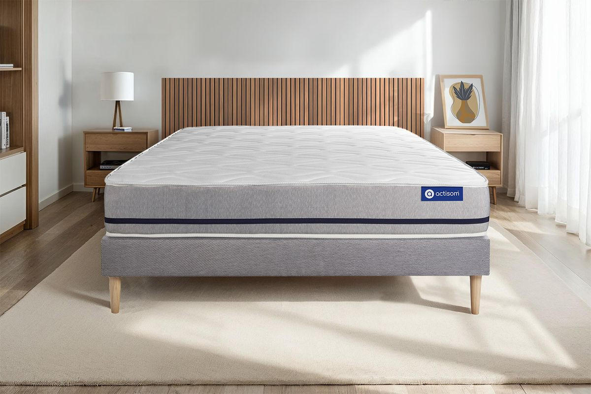 BETT Actilatex soft Latex und Memory-Schaum 160 x 195 cm h2 - Kit Bettgestell Grau - Beige/Grau, Karton/Holz (160/195cm) - ACTISOM