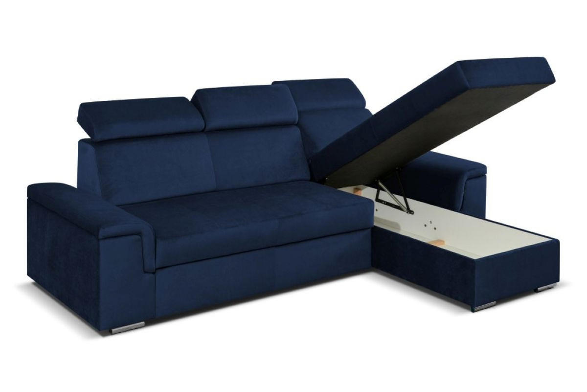 ECKSOFA Monaco L-Form mit Schlaffunktion und Bettkasten 245 cm, dunkelblau - Dunkelblau, Holz/Kunststoff (245/163cm) - Margaret Hadas24