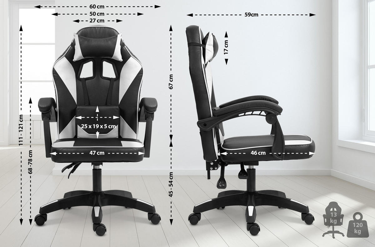 BÜROSTUHL Calyx Kunstleder schwarz/weiß - Schwarz, Metall (60/121/59cm) - TPFLiving