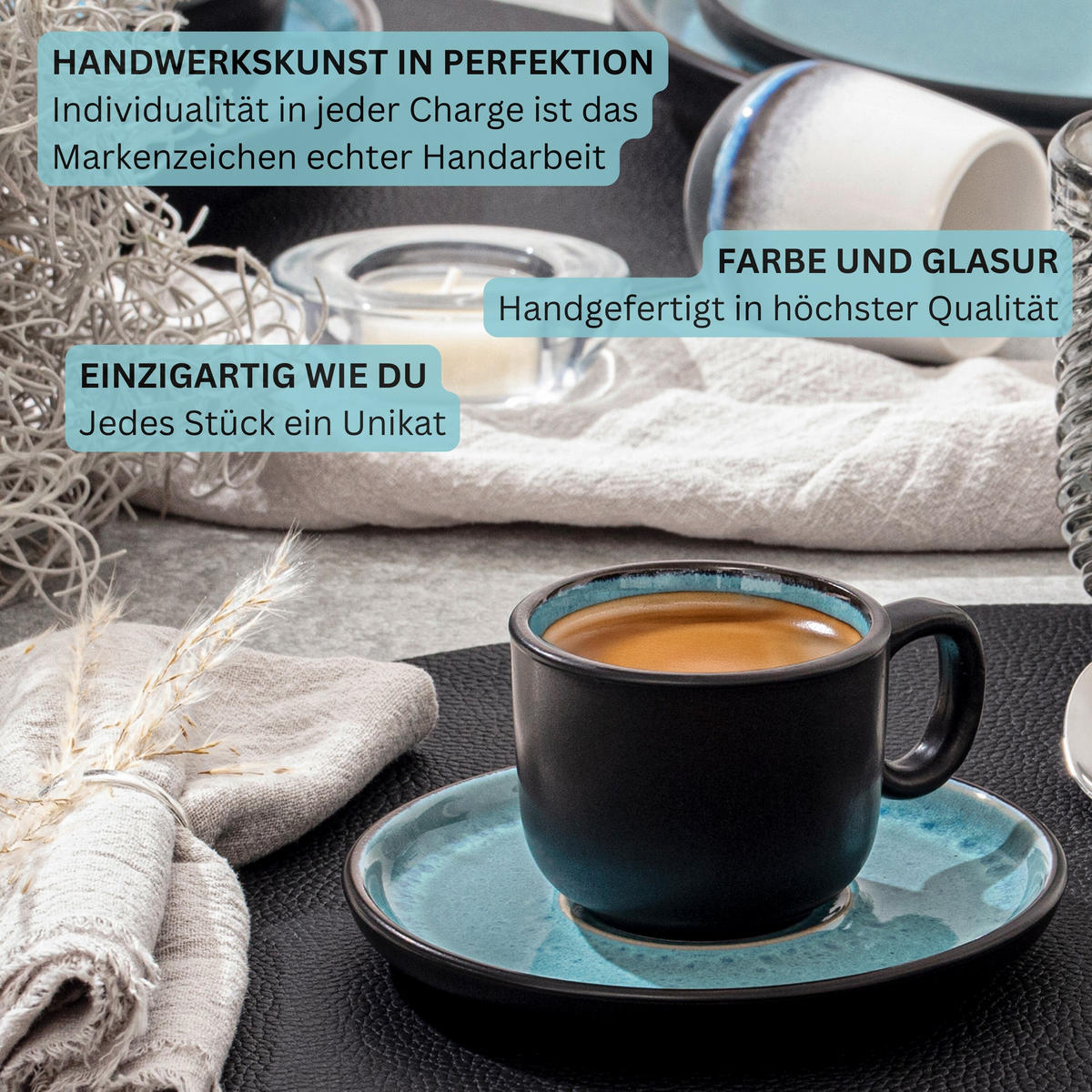 ESPRESSOTASSEN SET GRANADA - 12 teilig aus Steingut - Blau, Stein (0.08L) - Sänger