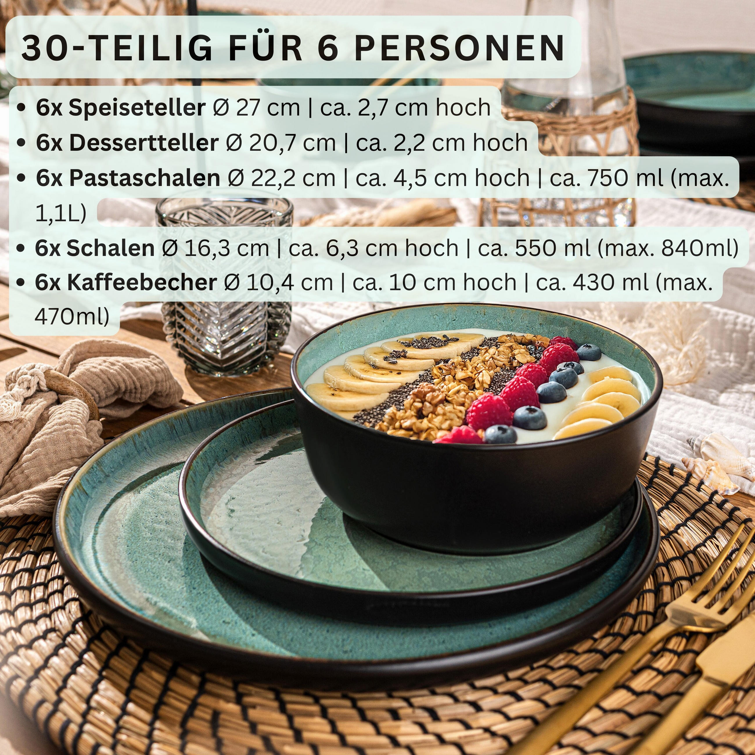 KOMBISERVICE FIJI - 30-teilig aus Steingut - Grün, Keramik (44/45/54cm) - Sänger