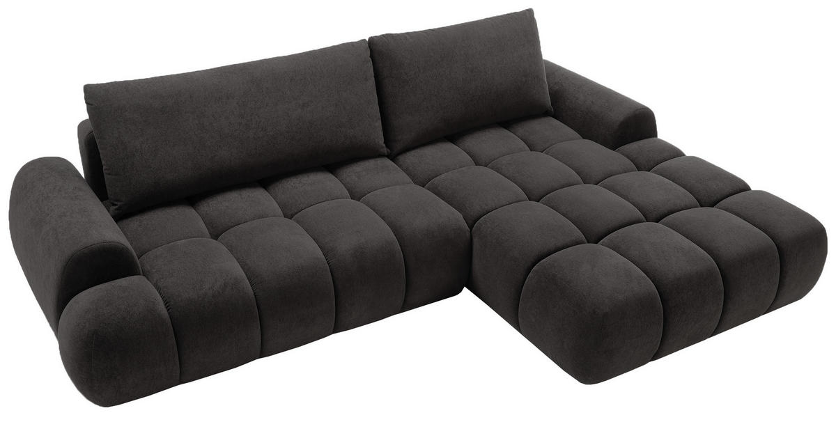 ECKSOFA 280 cm Valerio mit Bettkasten, 280 cm, Rechts, Schlaffunktion, Schwarz - Schwarz, Holz (177/280cm) - Emporius
