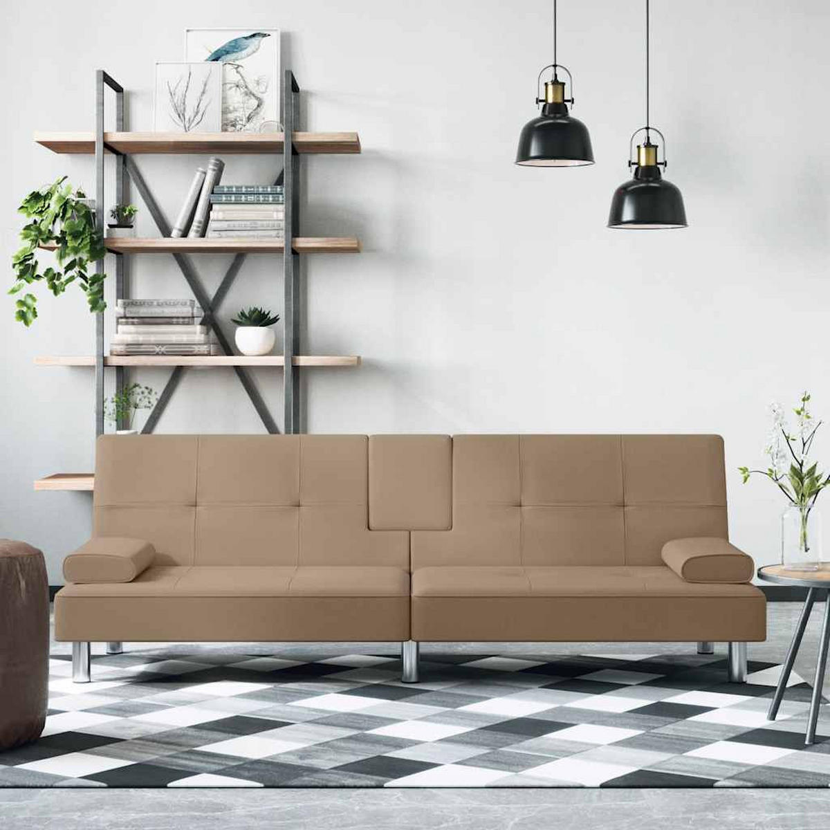 SCHLAFSOFA Mit Getränkehaltern Cappuccino Kunstleder - Braun, Leder (200/70/89cm) - vidaXL