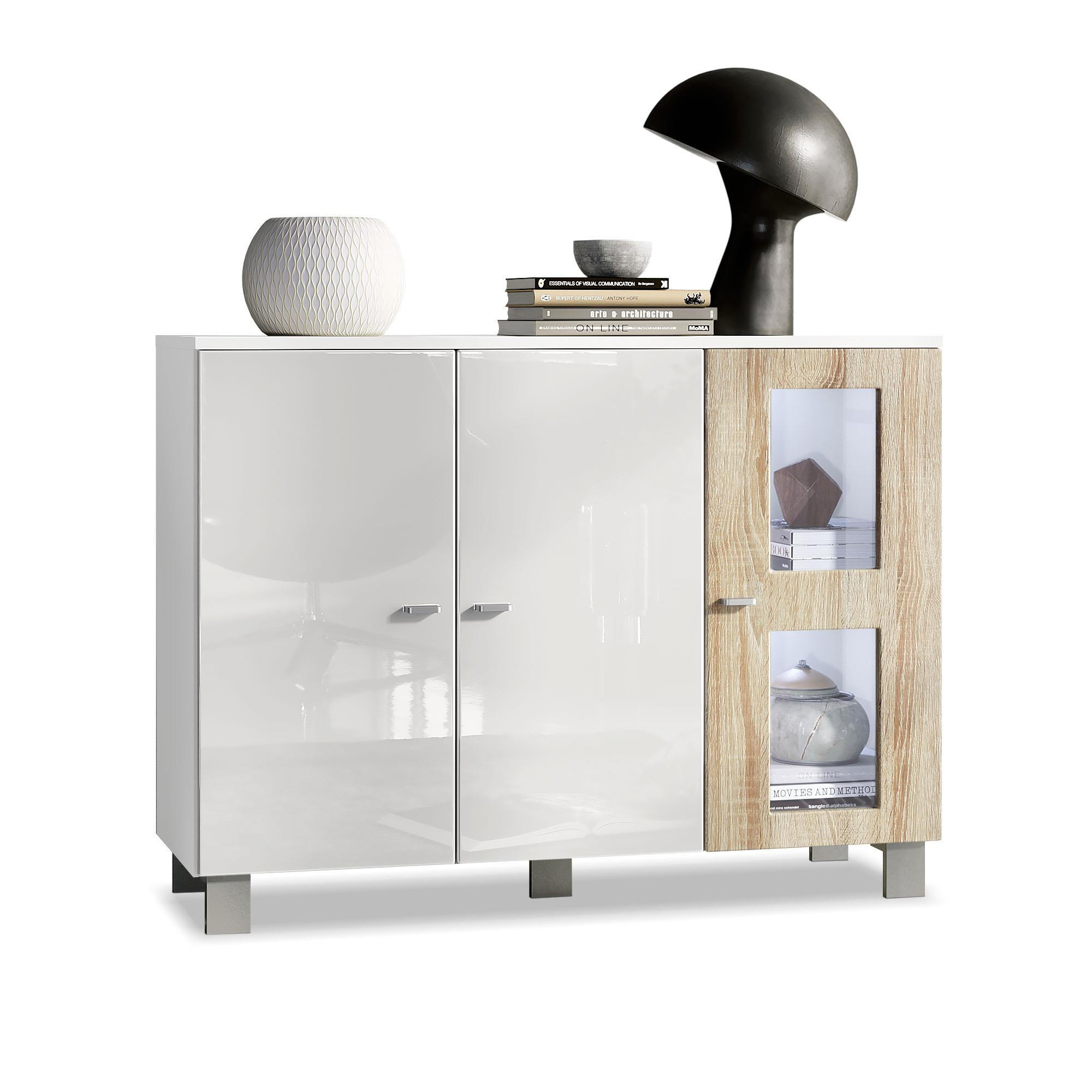 SIDEBOARD Denjo Tür in Eiche sägerau - Eiche San Remo, Holzwerkstoff (107/81/35cm) - Vladon