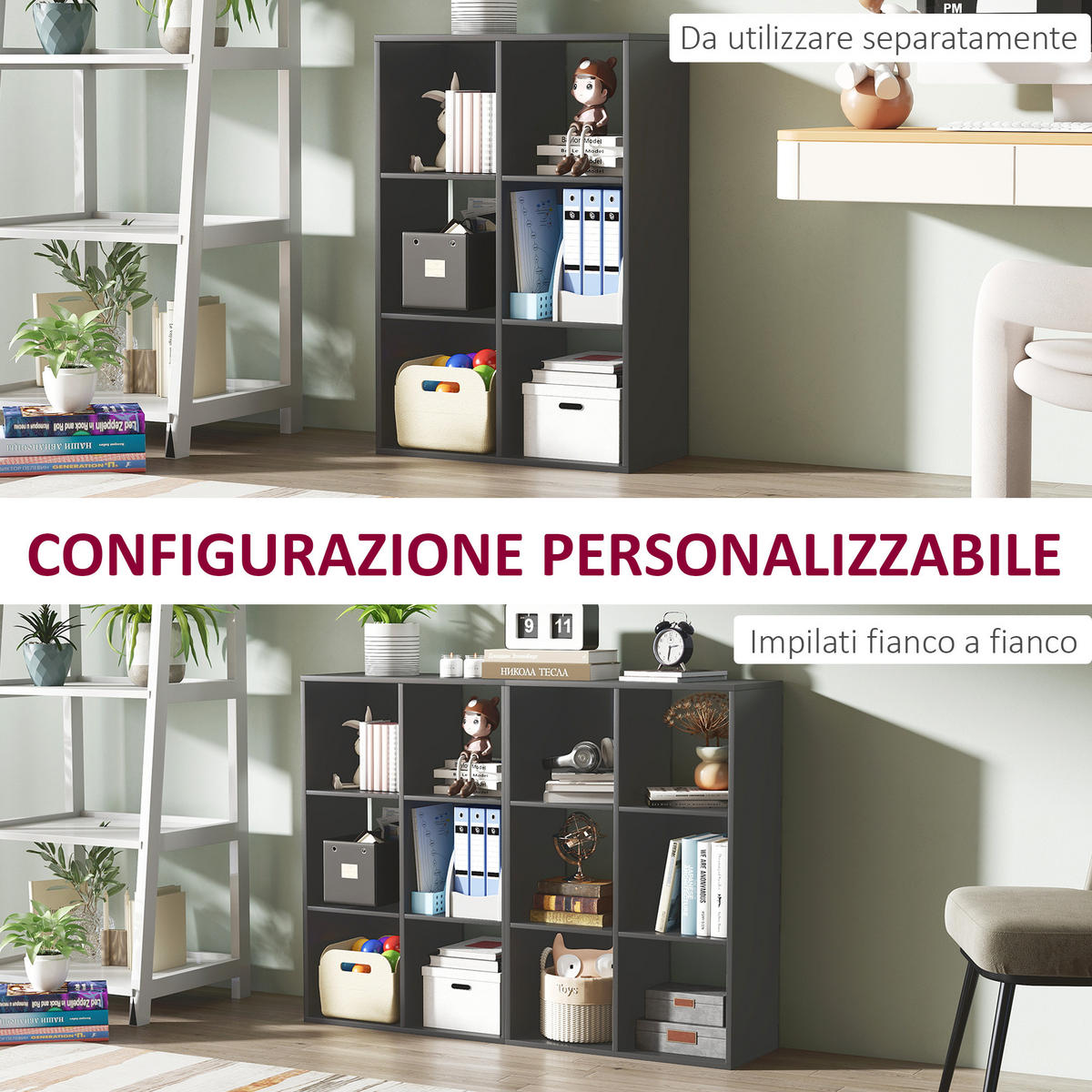 BÜCHERREGAL,WÜRFELFÖRMIG 6 Fächer 61,5x29,5x91,5cm,schwarz - Schwarz, Holzwerkstoff (61.5/91.5/29.5cm) - Vallsero