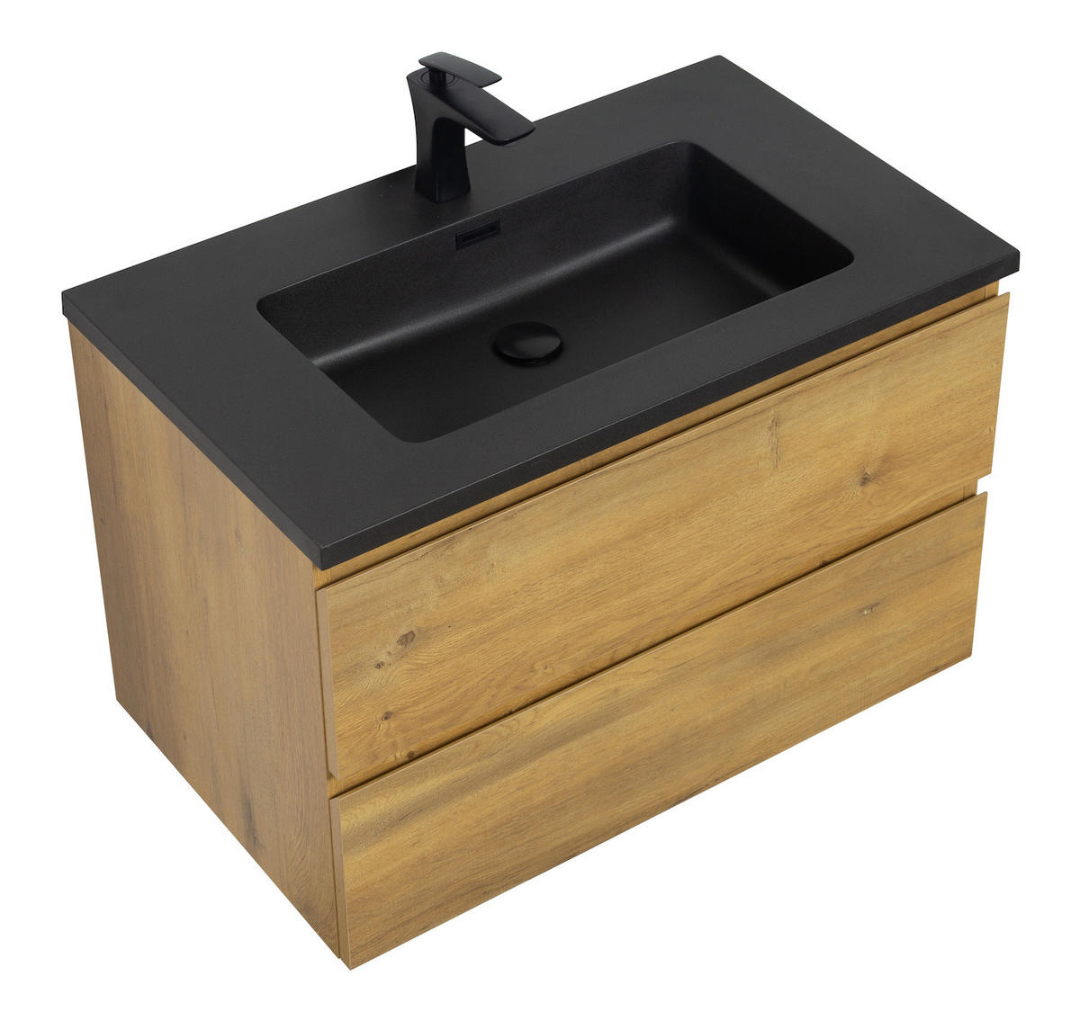 WASCHTISCHKOMBI Angela 2 Teile - Eiche Mit Schwarzem Waschbecken - 80 x 48 x 52 cm - Eichefarben/Schwarz, Holz (80/52/48cm) - Badplaats