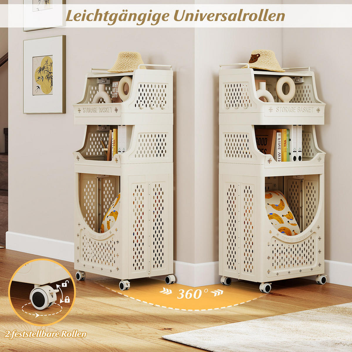 WÄSCHEKORBWAGEN Faltbarer beige - Beige, Kunststoff (40/100/30cm) - COSTWAY