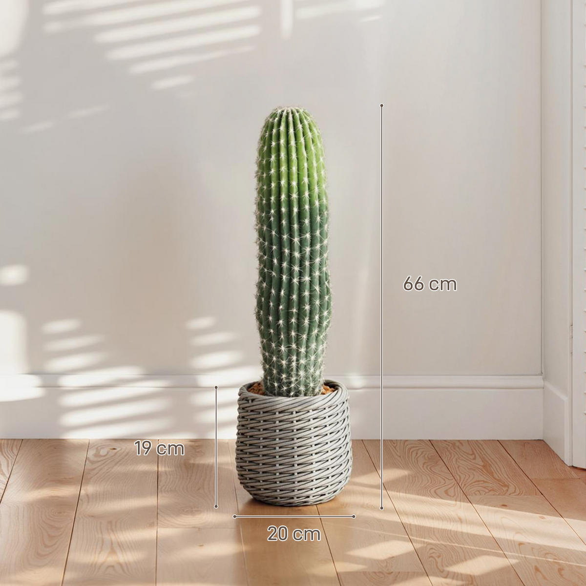 KUNSTPFLANZE, Künstlicher Kaktus 66 cm, mit Topf für Inneneinrichtung, dekorativ & pflegeleicht, Grün - Multicolor, Kunststoff (66cm) - FORIOUS