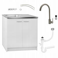 SPÜLUNTERSCHRANK 80cm mit Spüle + Armatur + Siphon weiß - Weiß, Holzwerkstoff (80/82/50cm) - Stamar