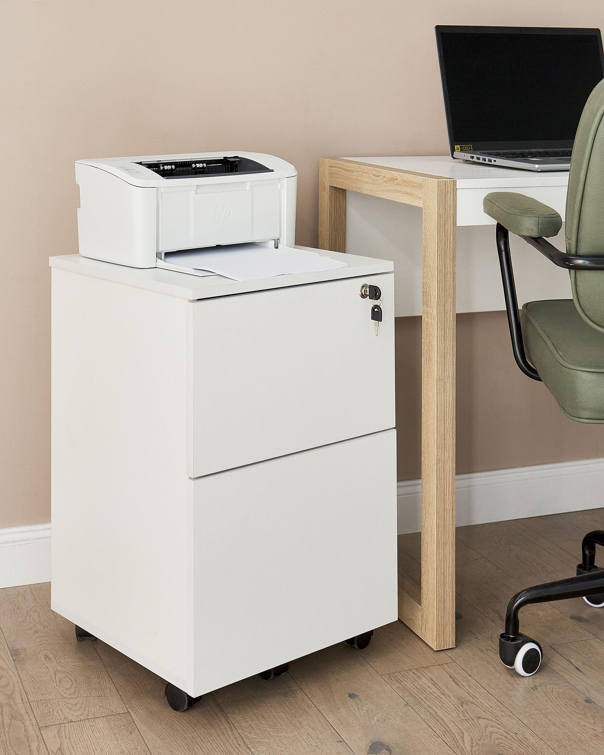 Thumbnail - Beliani Aktenschrank, Weiß, Schwarz, Holzwerkstoff, 2 Schubladen, 40x62x40 cm, Arbeitszimmer, Container