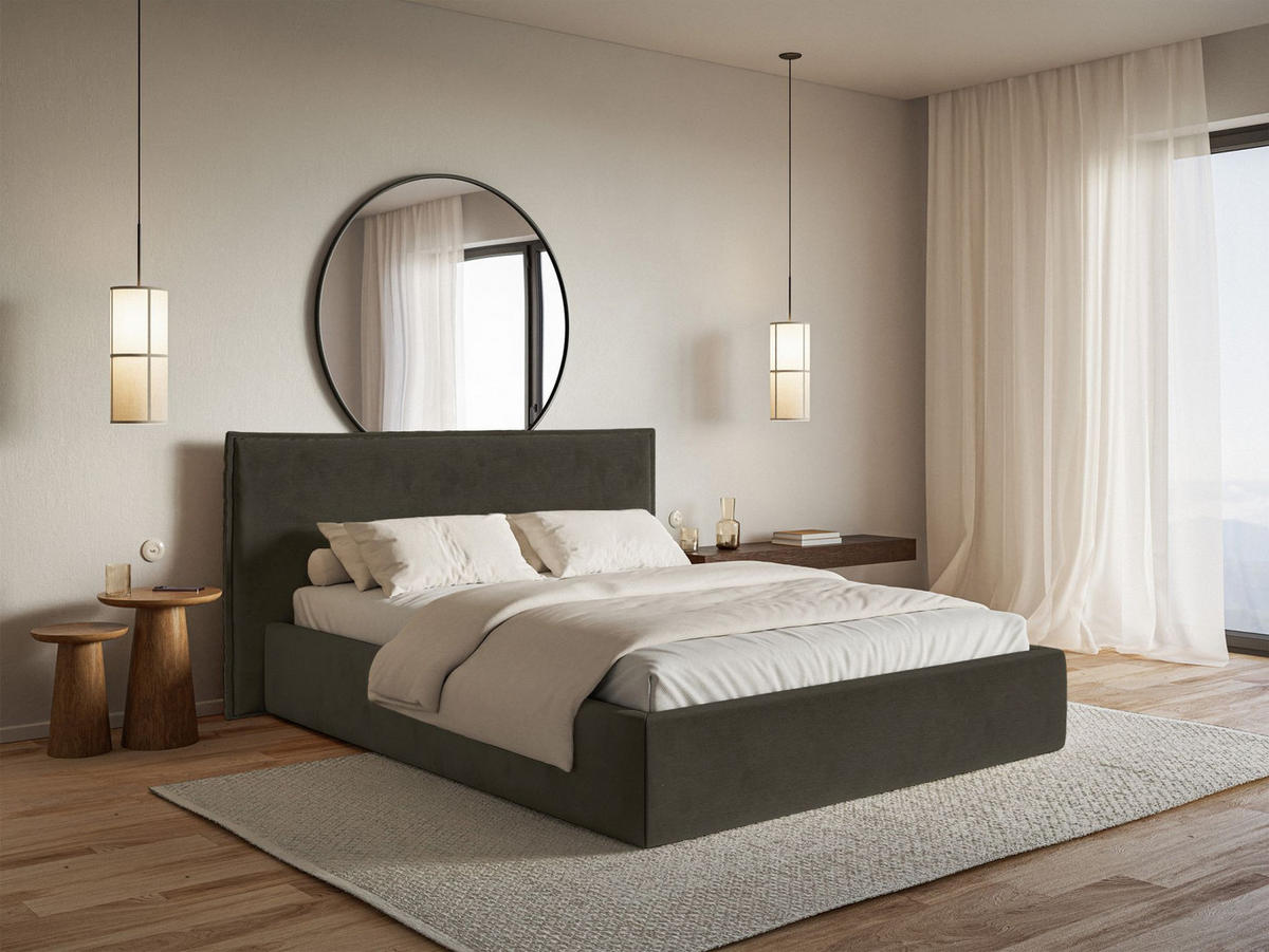 POLSTERBETT Softie Dunkelgrün Velours 180x200 - Dunkelgrün, Textil (180/200cm) - Selsey