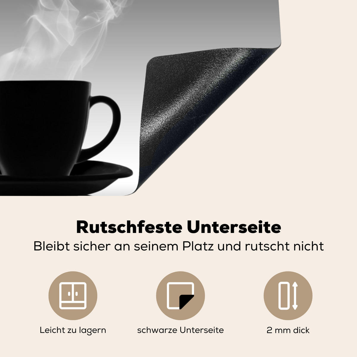 HERDABDECKPLATTE Kaffee - Herz - Schwarz und weiß - Tassen Induktionsmatte 78x78 cm - Weiß, Kunststoff (78/78/0.2cm) - MuchoWow
