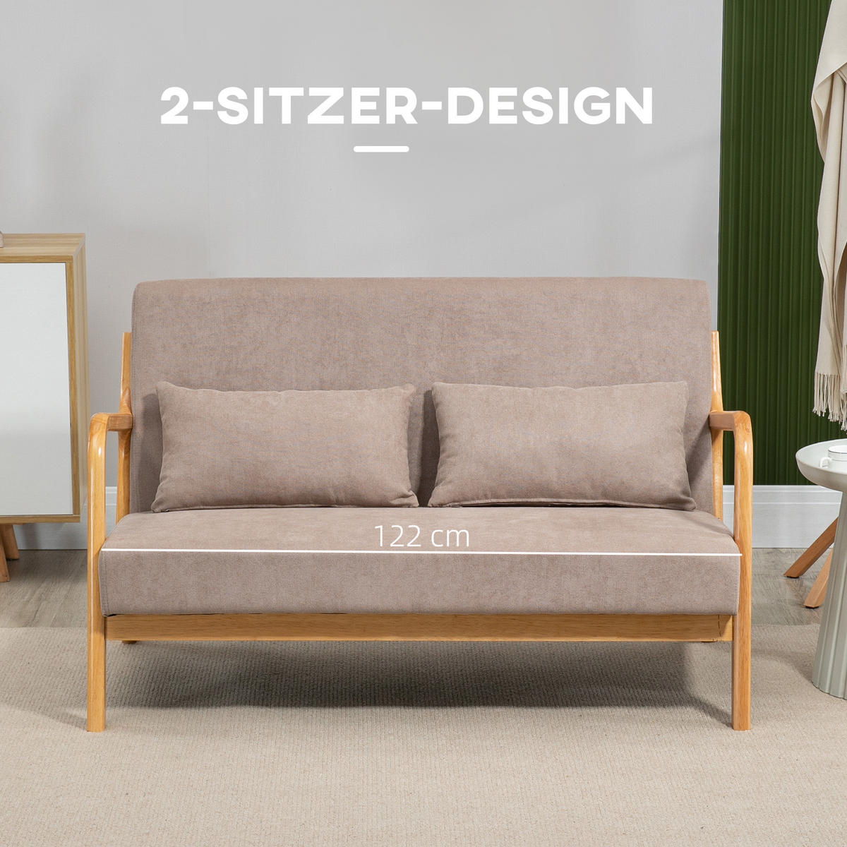 SOFA 2-Sitzer, Samt, Hellgrau - Hellgrau, Textil (80/72/122cm) - HOMCOM