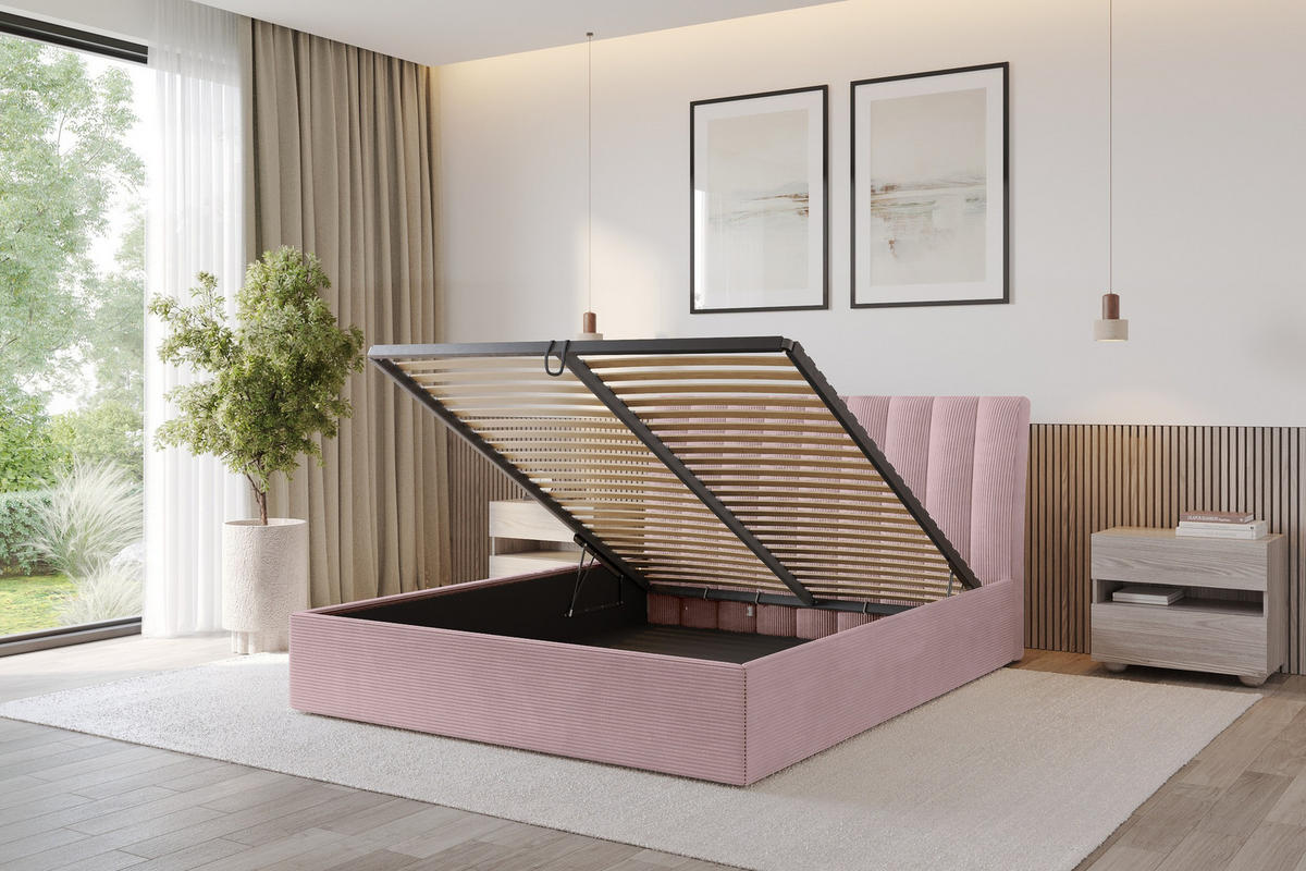 POLSTERBETT mit Bettkasten und Lattenrost, Boxbett ohne Matratze - ILAN 180x200 Rosa - Rosa, Holzwerkstoff/Textil (180/200cm) - ALTDECOR