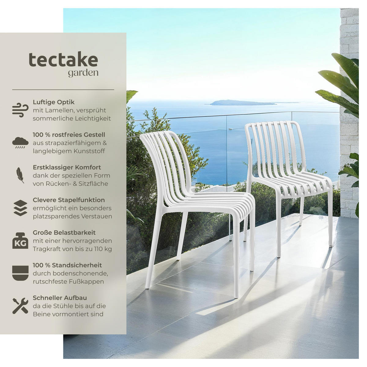 GARTENSTÜHLE Alcudia,47 x 58 x 80,5 cm, Belastbarkeit 110 kg,creme - Creme, Textil (47/80.5/58cm) - tectake