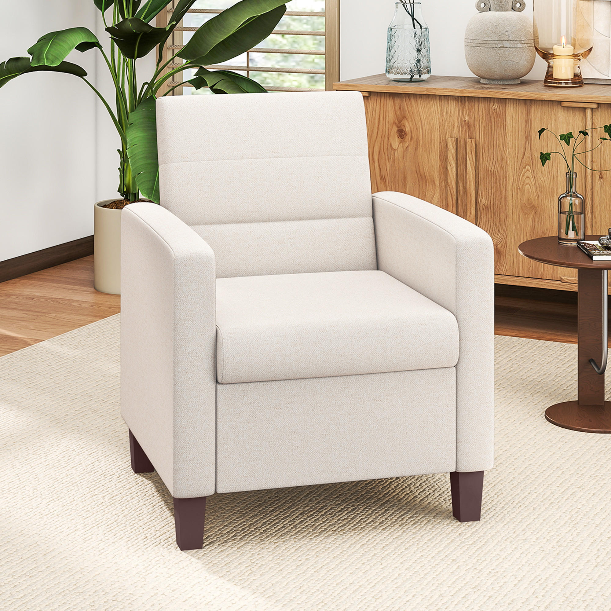 SESSEL Loungesessel mit Armlehnen, Polstersessel mit Leinenoptik für Wohnzimmer - Weiß, Kunststoff (71/87/78cm) - HOMCOM