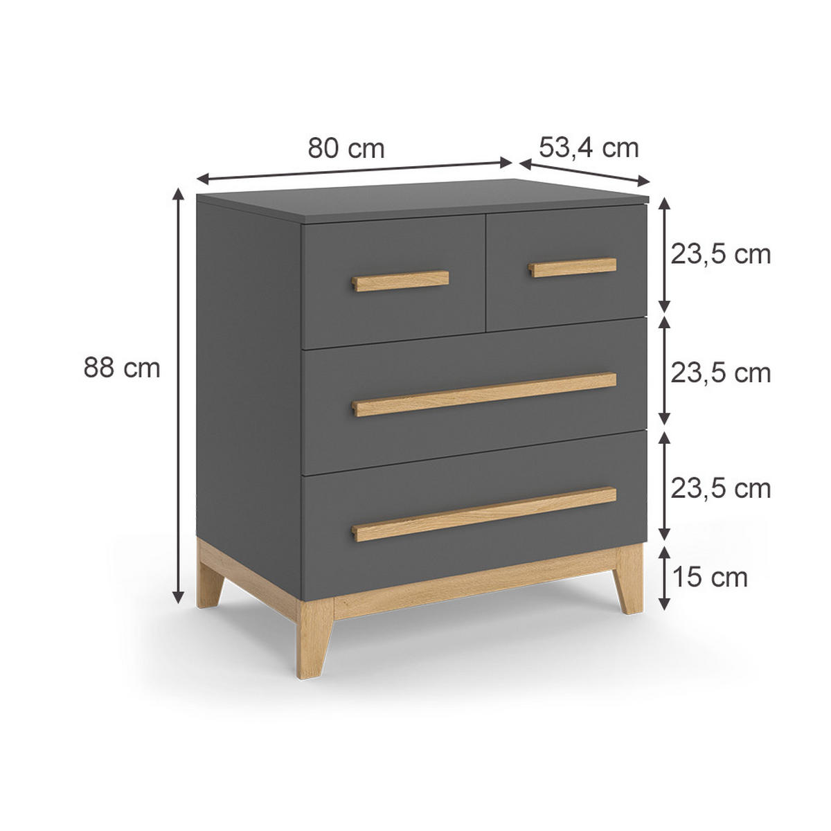 KOMMODE Malia Grau/Eiche 80 x 88 cm mit 4 Schubladen - Eichefarben/Grau, Holzwerkstoff (80/88/53.4cm) - VitaliSpa