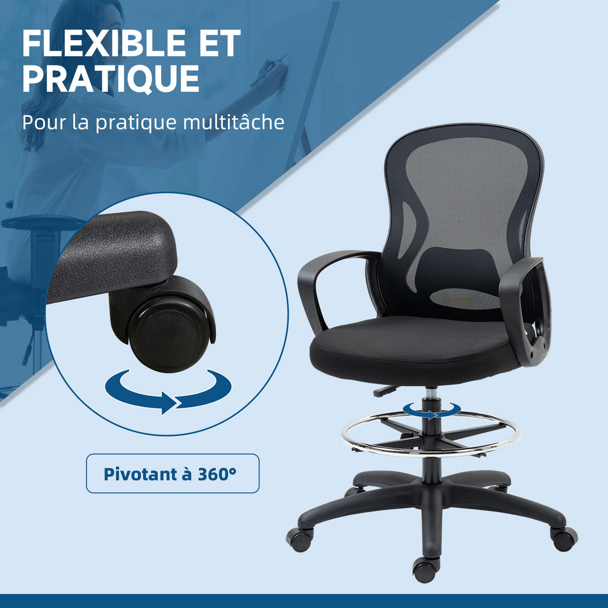 DREHSTUHL mit Fussstütze DE-11681 höhenverstellbar 360° drehbar Schwarz - Schwarz, Metall (65/124/59cm) - ComfortXL