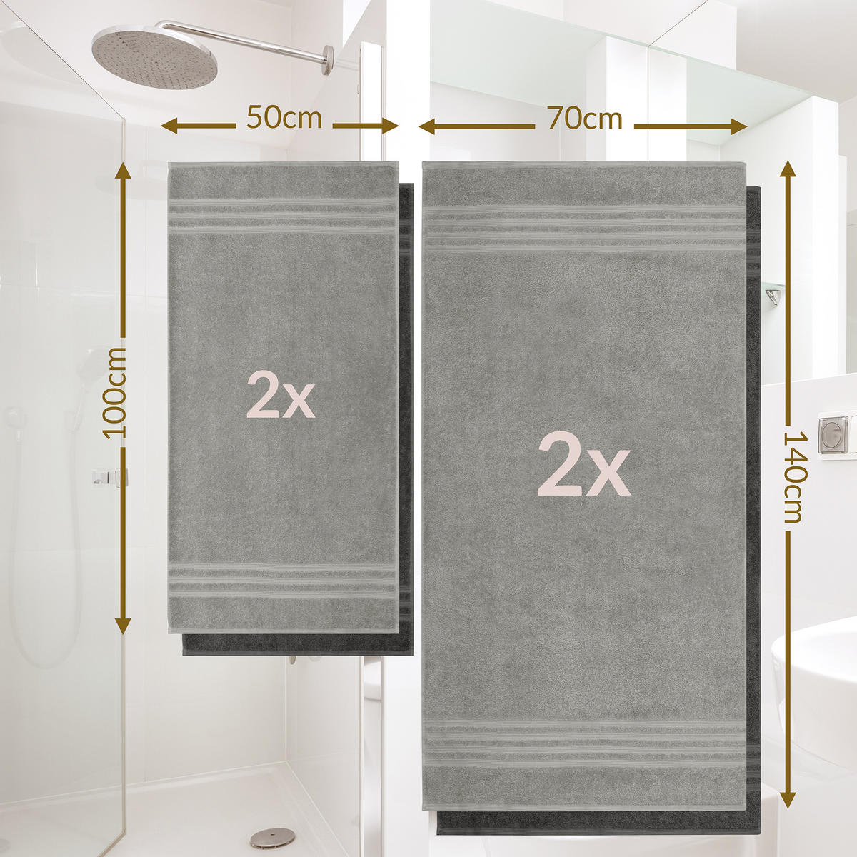 HANDTUCH Set London 4-teilig, 2x Handtuch 50x100 + 2x Duschtuch 70x140 Anthrazit - Stein - Anthrazit/Grau, Textil (70/140cm) - Lashuma