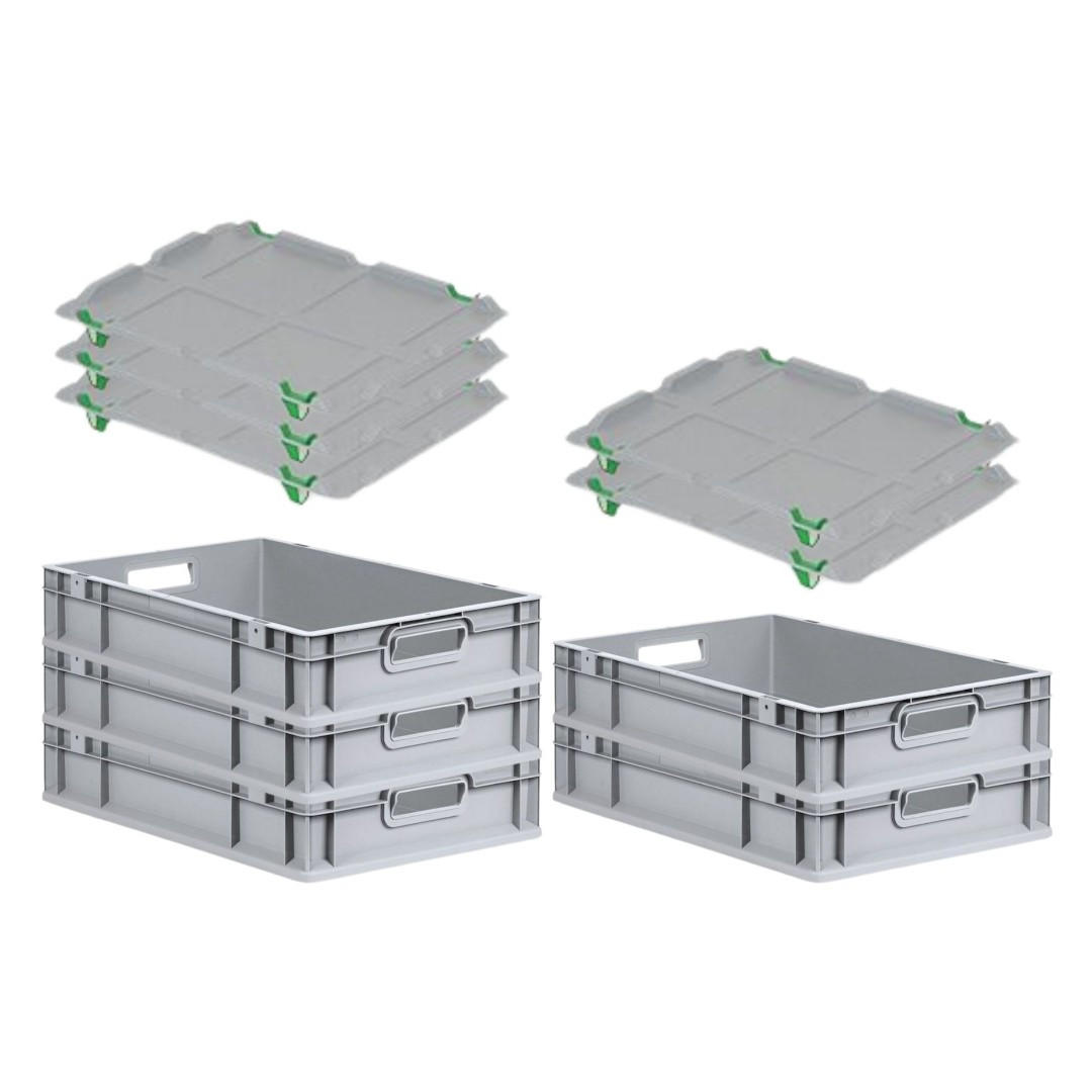 EUROBOX 5x Nextgen Economy Mit Auflagedeckel Grau/Grün Griffe Offen 23 Liter - Grün, Kunststoff (40/12/60cm) - PROREGAL