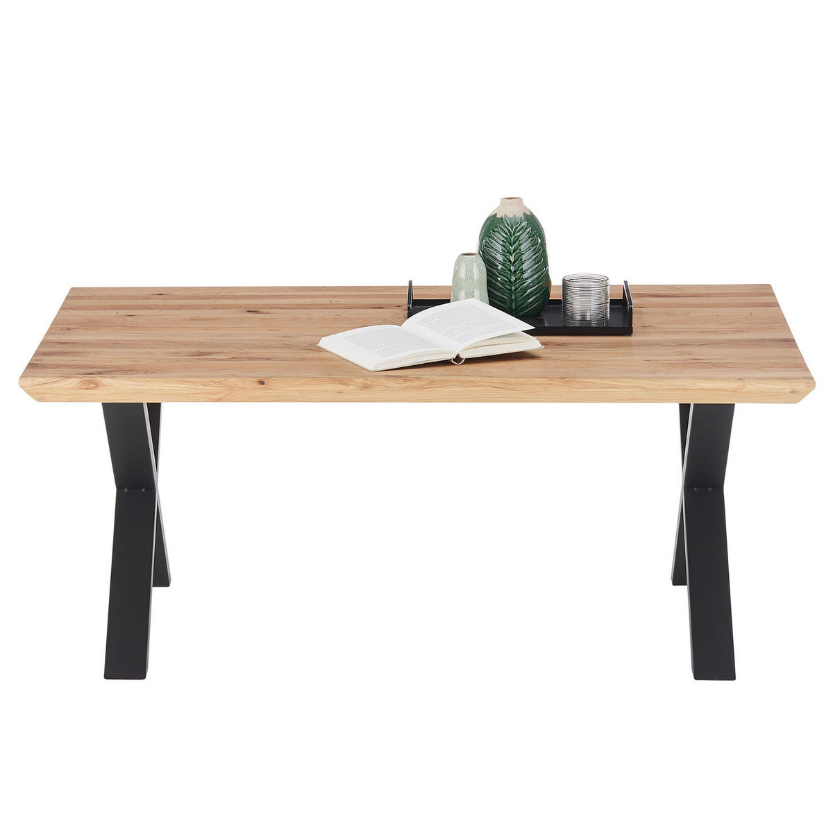 COUCHTISCH - Eiche / Schwarz - Eiche massiv / Eisen - Eichefarben/Schwarz, Holz/Metall (70/110/45cm) - home24