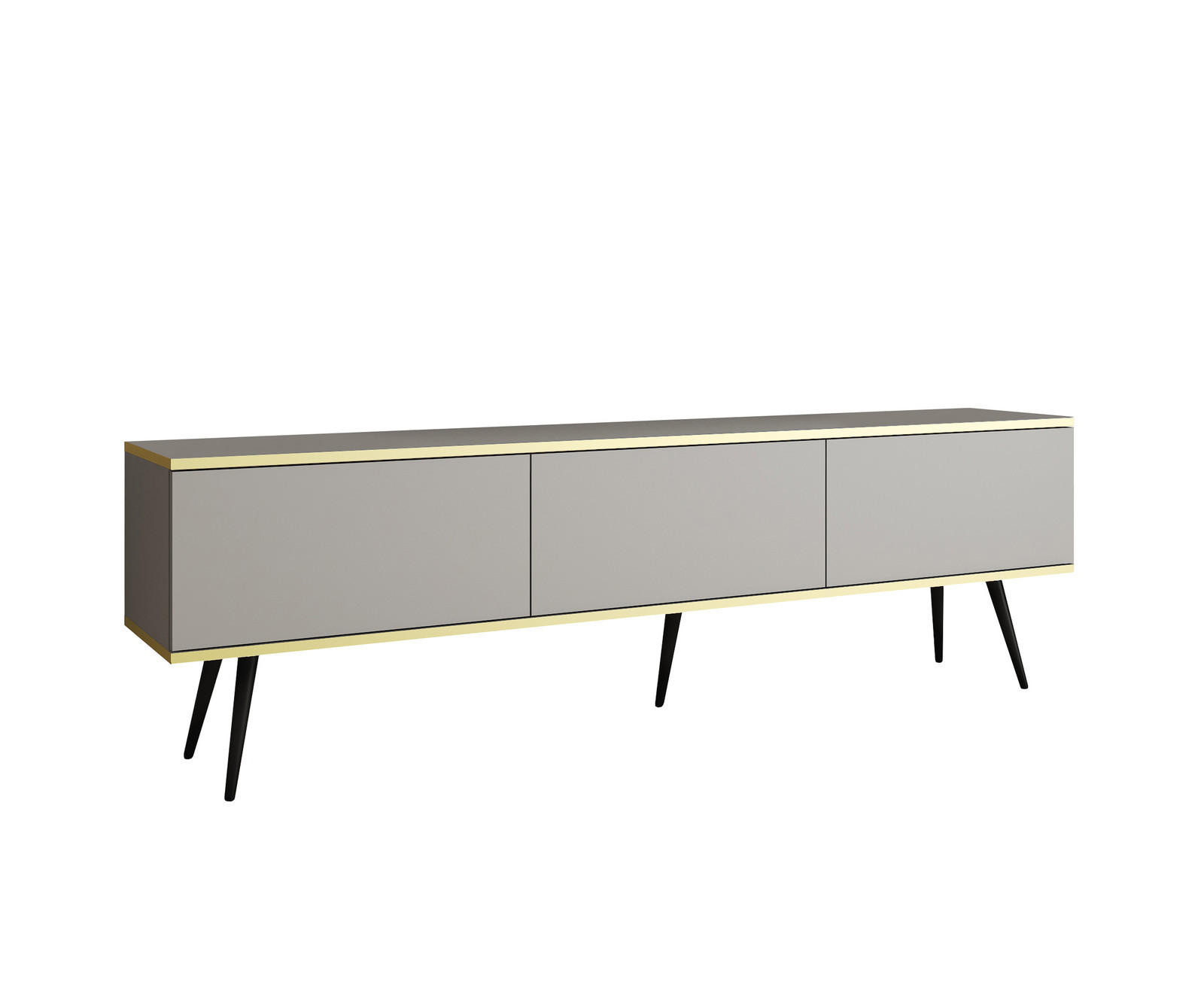 TV-LOWBOARD FORNO (Grau, Goldene Details, 3 Türen, schwarze Metallfüße, 175 cm) - Schwarz/Grau, Holz/Holzwerkstoff (175/53/32cm) - Ravio