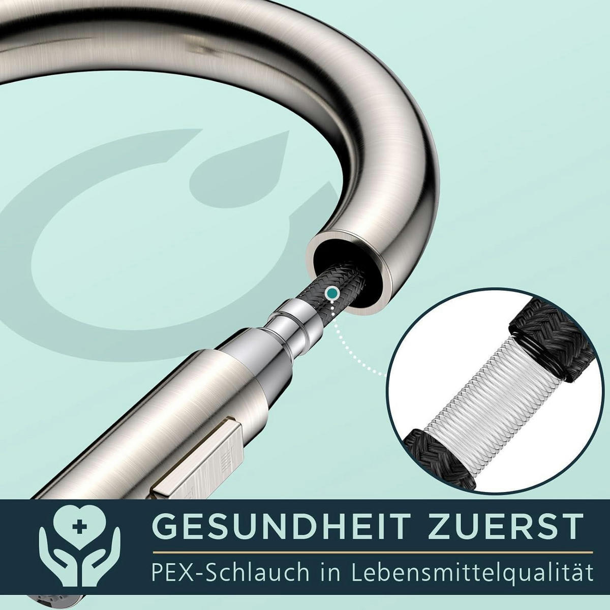 KÜCHENARMATUR mit hohem Bogen und ausziehbarer Brause Edelstahl - Silberfarben, Metall (5/42.5/25cm)