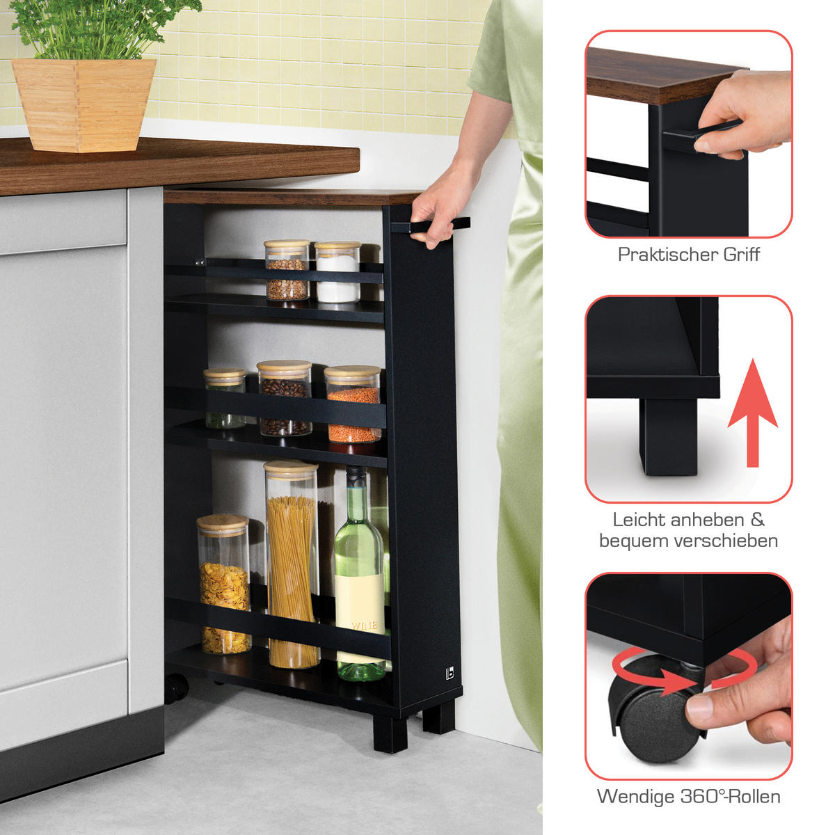 KÜCHENWAGEN Hylla Braun-Schwarz - Multicolor/Schwarz, Naturmaterialien/Metall (15/79/50cm) - BoMoe