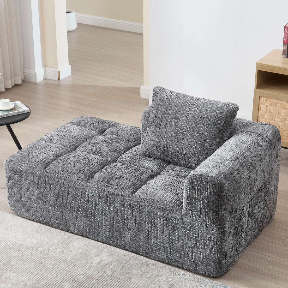 RÉCAMIERE Chenille Grau mit Kissen und Seitentaschen - Grau, Textil (158/60/90cm) - WISHDOR