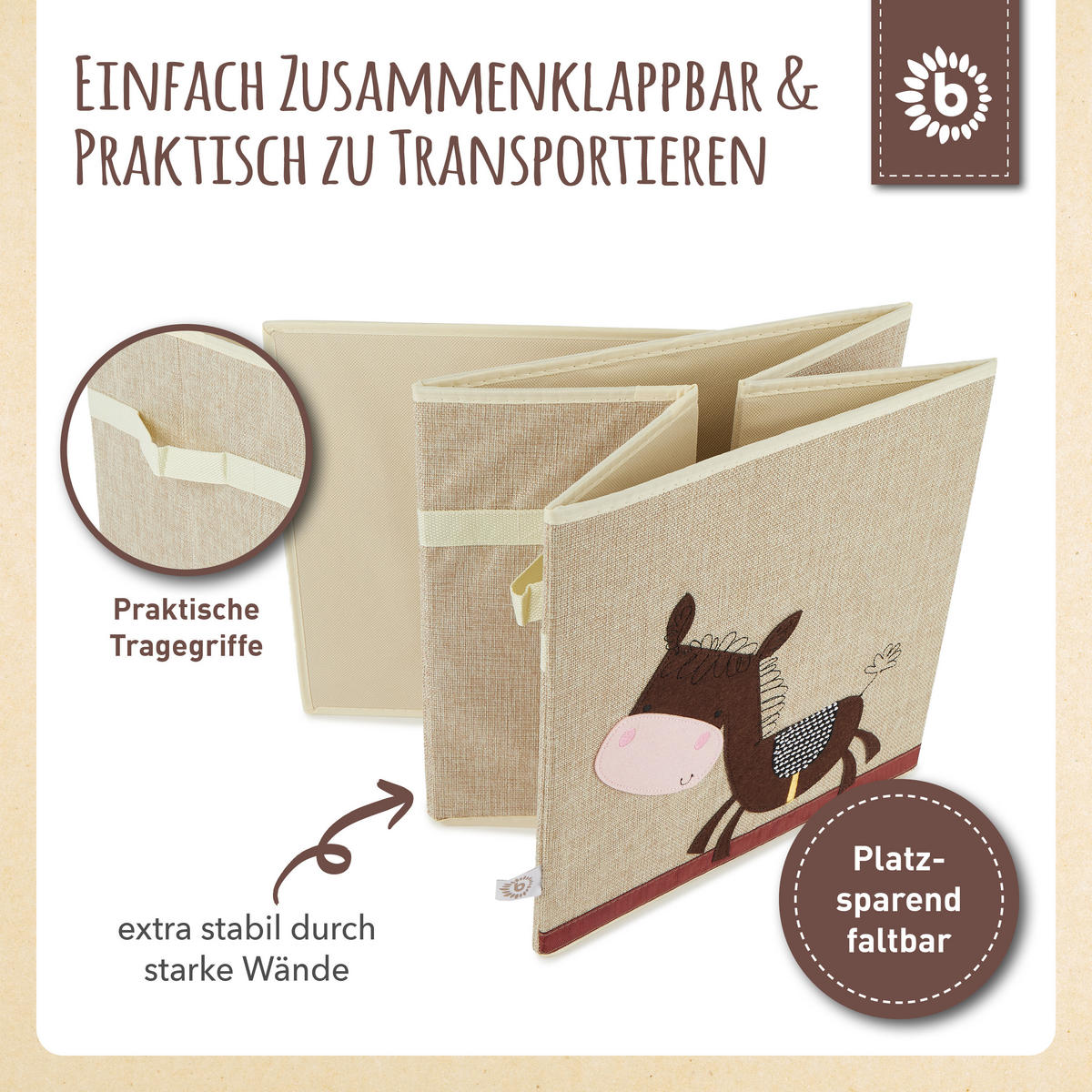 AUFBEWAHRUNGSBOX Kinder Kallax Esel - Beige/Dunkelbraun, Textil (33/33cm) - Bieco Spielwaren