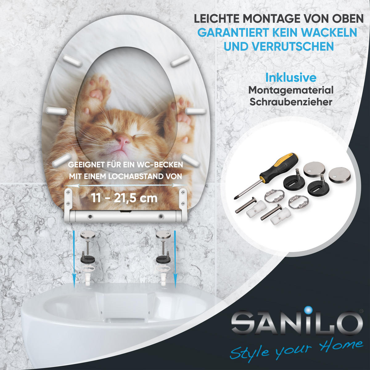 WC-SITZ mit Absenkautomatik & Top Fix Lilly - Braun, Holzwerkstoff (37.7/5.5/48cm) - Sanilo