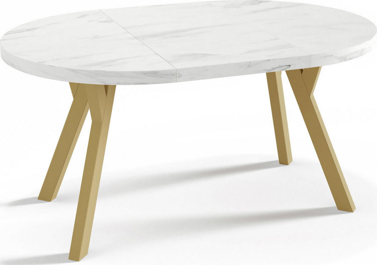 ESSTISCH Mateo runder ausziehbarer, Marmor Weiß 100-200/100/76 cm - Ecru/Goldfarben, Holz/Holzwerkstoff (100/200/76cm) - WFL GROUP