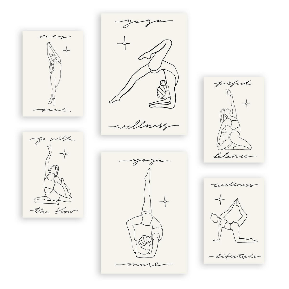 POSTER Set Mit 6 Yoga Musen 3 A3 & A4 Rahmenlos - Klar, Papier (29/3cm) - Nacnic