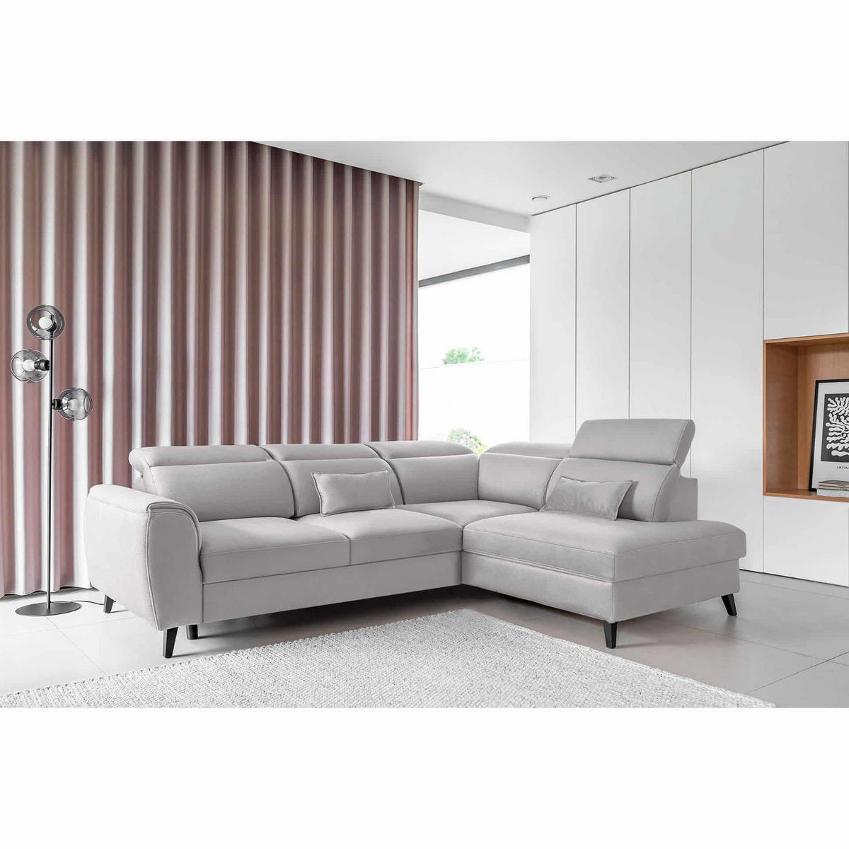 ECKSOFA mit Schlaffunktion & Bettkasten - Schwarz/Grau, Holz/Textil (201/255cm) - Eltap