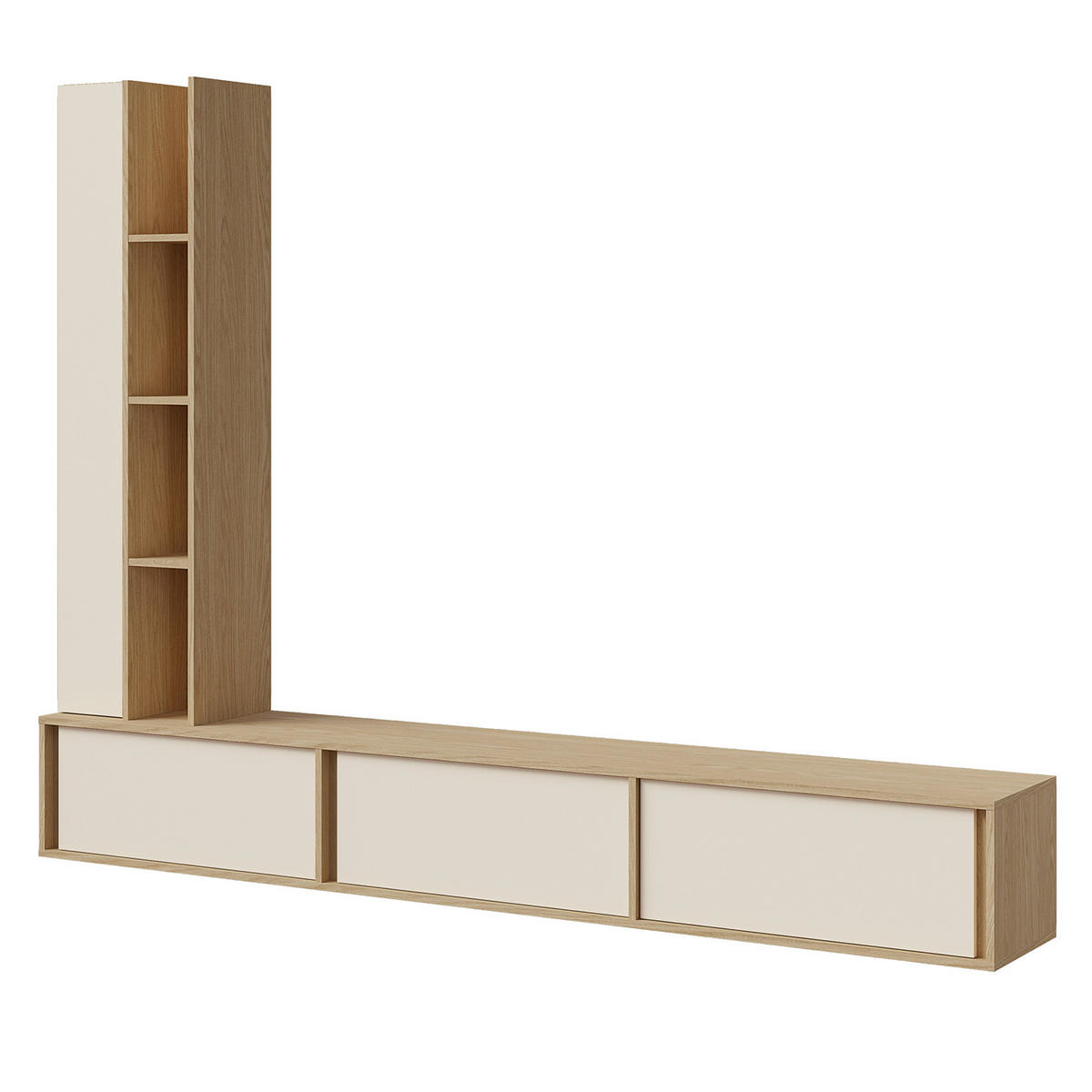 TV STOLEK Vero se 3 dvířky, závěsný nebo stojící, 230 cm, jarní dub + Macadamia - kašmírová/barva dubu, kompozitní dřevo (230/40/35cm) - Beautysofa