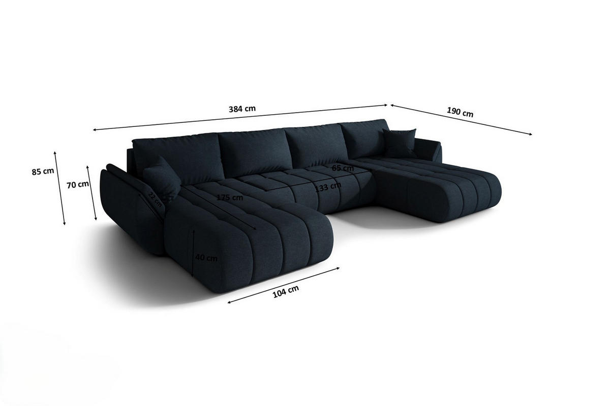 ECKSOFA mit schlaffunktion und bettkasten TOKYO U PREMIUM, stoff WIND, Dunkelblau - Dunkelblau, Holz (384/190cm) - Kaiser Möbel