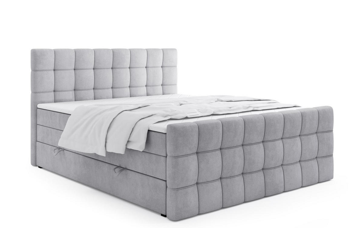 BOXSPRINGBETT Igante King Grau 180x200 cm mit Matrazen H3 & Topper - Grau, Holz (180/200cm) - Labett