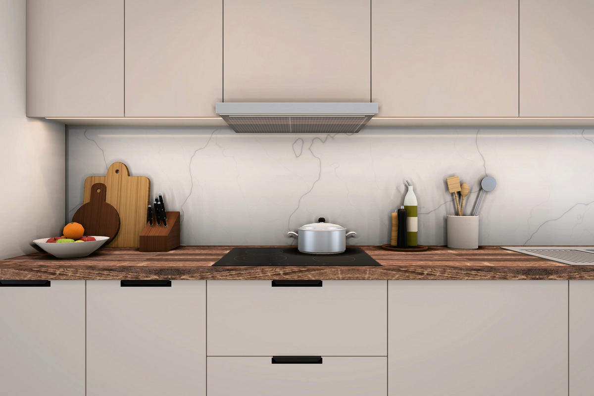 KÜCHENZEILE Sorento Weiß & Beige – 400 cm – K58-G400 L - Beige/Schwarz, Holzwerkstoff/Metall (400/247/58cm) - ROYAL24_MARKT