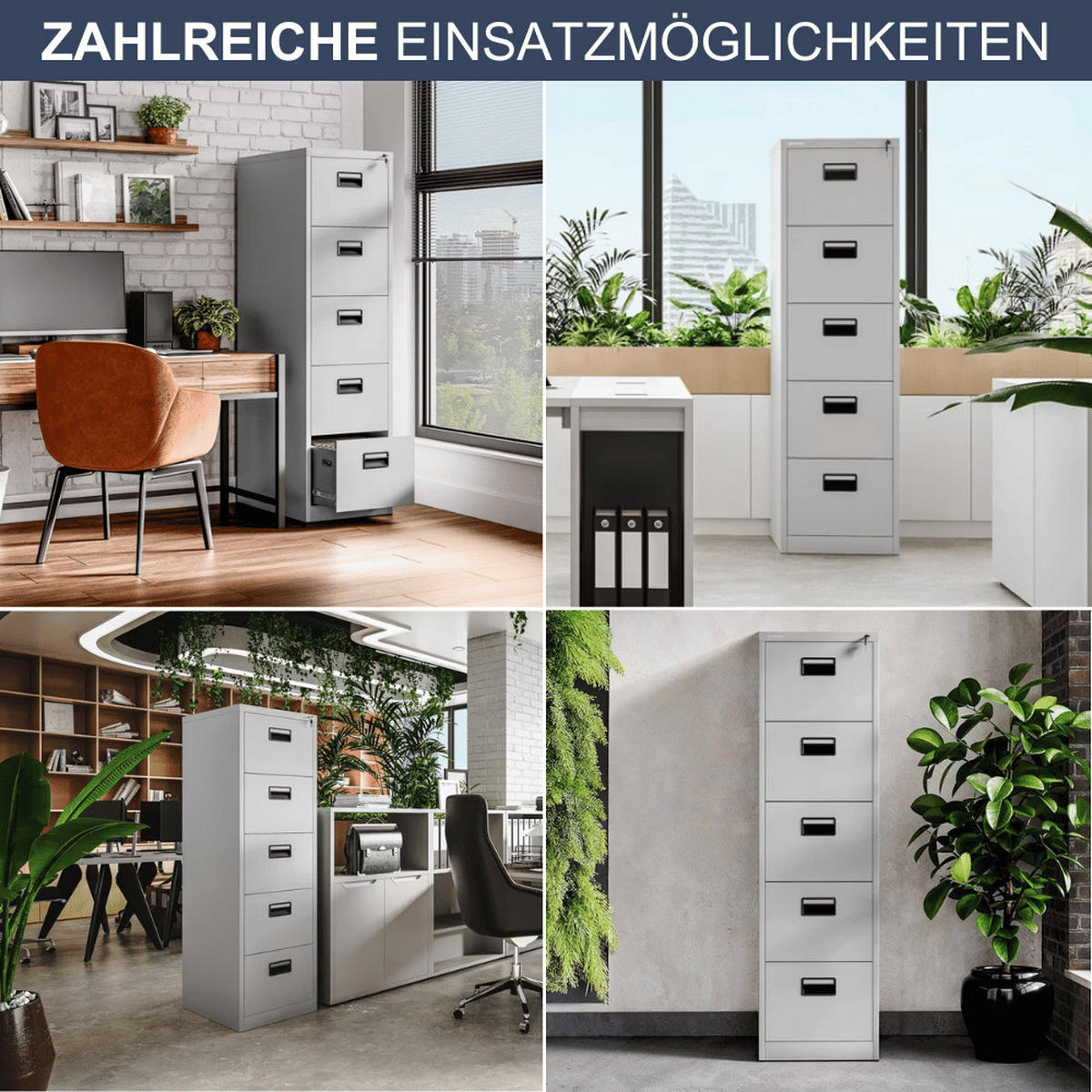 HÄNGEREGISTERSCHRANK abschließbar TION 5 Schubladen 163x46x62cm Grau - Grau, Metall (46/163/62cm) - DELUKE